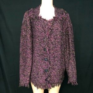 DressBarn sweater Coat top 18 20 thick fringe purp